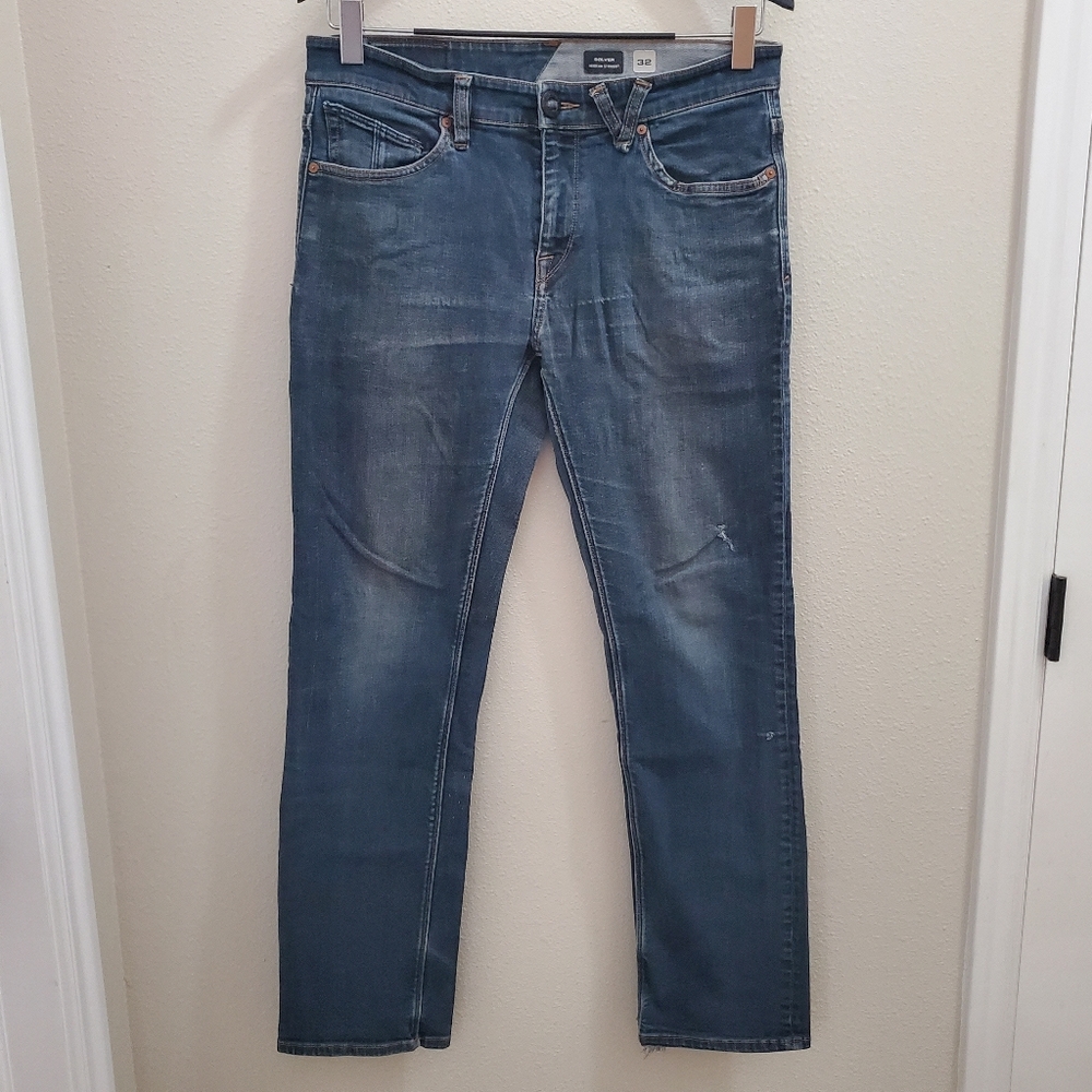 Volcom Jeans Mens 32×40 Solver Modern Straight Leg Medium Wash Blue